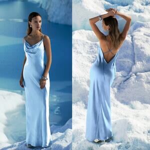 Meshki Light Blue Satin Maxi Dress